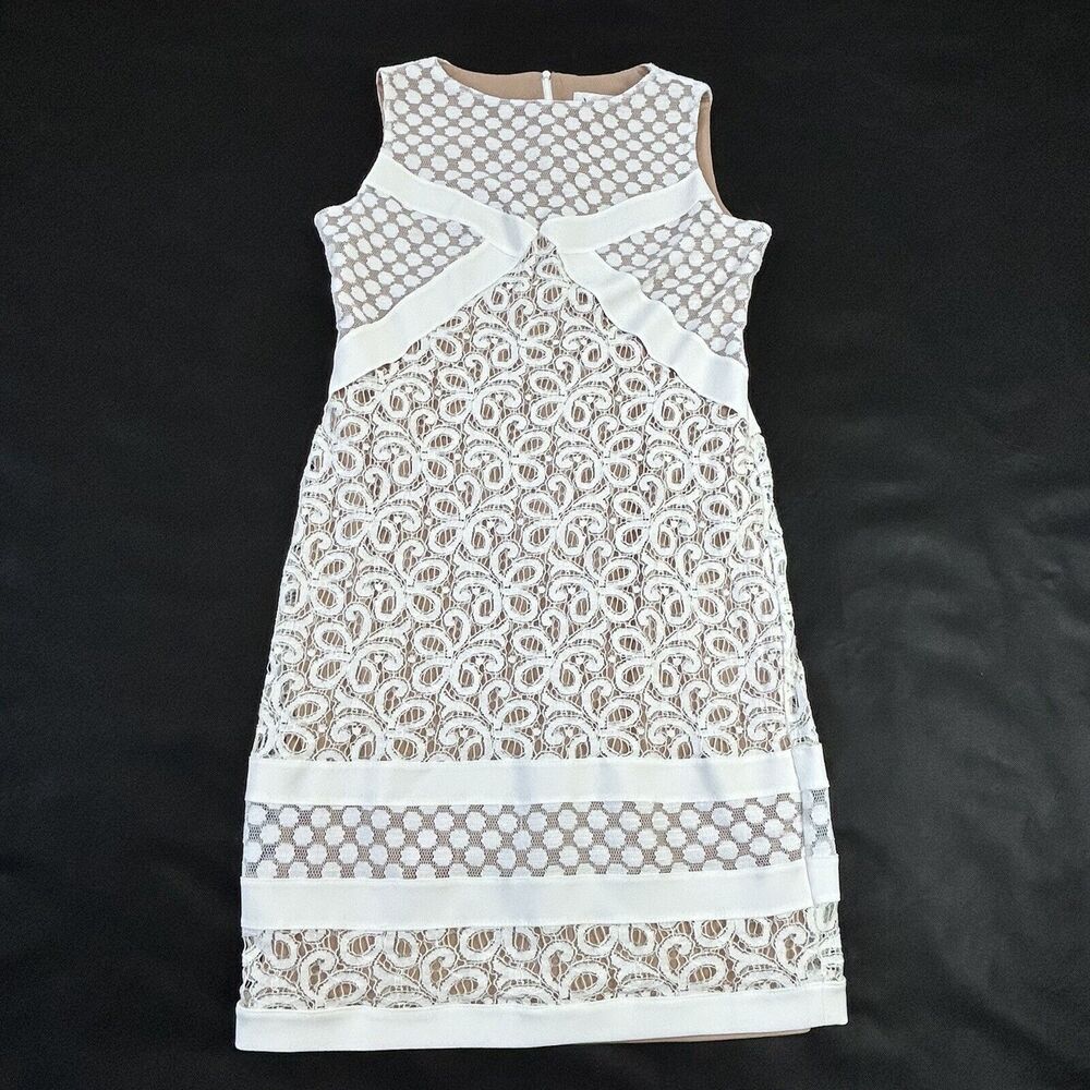 Joseph Ribkoff White and Cream Lace Midi Dress